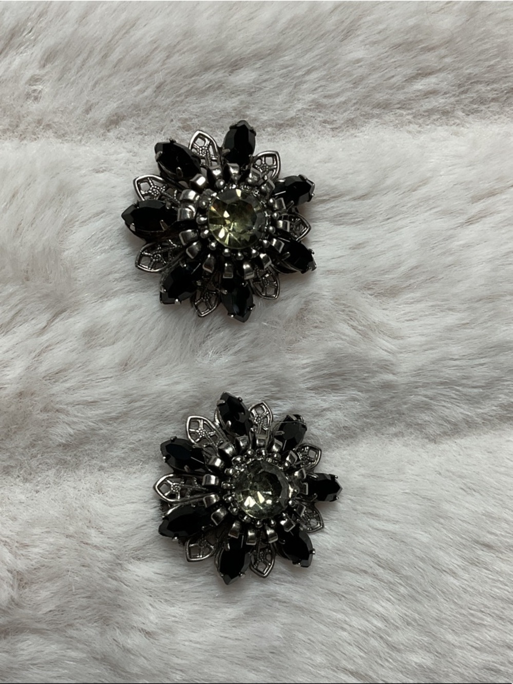 R.J. Graziano Black and Silver Crystal Flower Earrings